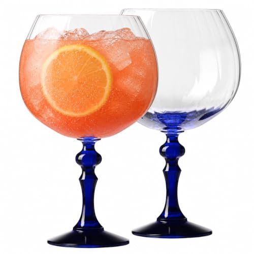 KROSNO Bicchieri da Gin 660 ml con stelo blu cobalto, set da 2 – per Gin Tonic, Aperol Spritz e Cocktail – senza piombo – lavabili in lavastoviglie – Bubble Celebration Moments