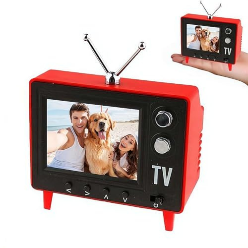 TV de casa de muñecas, escala 1:12 recargable por USB, mini juguete vintage que puede reproducir video con pantalla LCD, pequeña casa de muñecas falsa con pantalla de 720P, memoria de 8 GB, muebles de