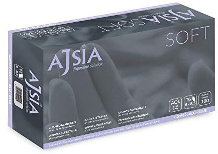 GUANTI AJSIA SOFT IN NITRILE SENZA POLVERE MONOUSO CONF. 100PZ TAGLIA M