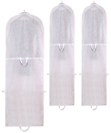 TUKA [3st.] Atmungsaktiver Kleidersack 180cm x 64cm, breite Seitenfalte, Faltbare Schutzhülle für Brautkleider/Abendkleider/Anzüge, Aufbewahrung & Transportieren, Weiß TKB1001 3x