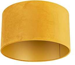 QAZQA Textil Velours Lampenschirm gelb 35I35I20 mit Gold I Messingener Innenseite,