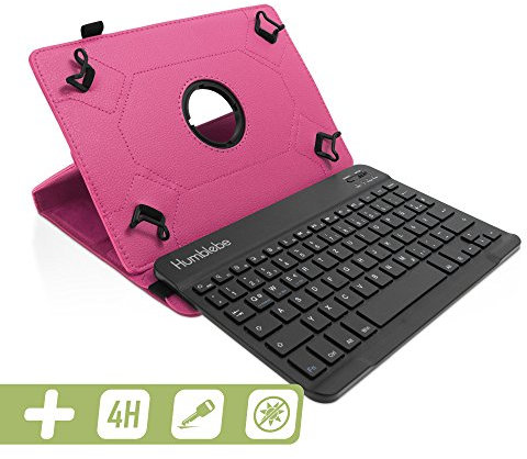 Drehbare Hülle inkl. Deutscher QWERTZ Tastatur für Samsung Galaxy Tab A (A6 2016) 10.1 inkl. Matter AntiReflexfolie in Pink mit Standfunktion und Bluetooth [Passend für Modell SM-T580, SM-T585]