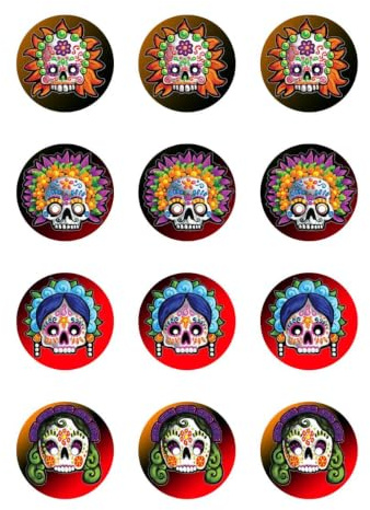 Muffinaufleger Cupcakes Muffins Halloween Zuckerpapier Totenkopf Dia de los Muertos (Tag der Toten) HW20