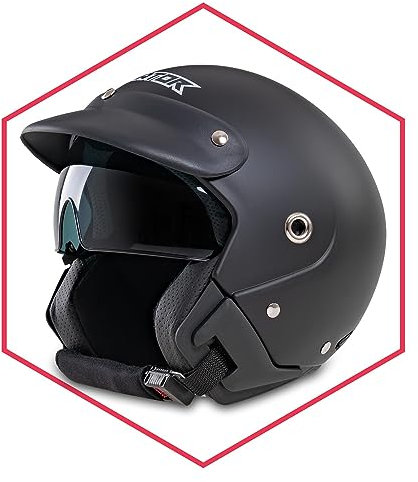 Saferide | Motorradhelm Mit Sonnenblende Matt Schwarz M - 57-58 cm Rollerhelm Quadhelm Damen Herren Roller Regenschutz Jugendliche Schutzhelm Sturzhelm Erwachsene Moped Motorrad Mofa