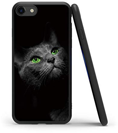 Yoedge für iPhone SE 2022/SE 2020 Hülle, Premium Silikon TPU Schutzhülle [Slim Stoßfest] Ultra Dünn Schwarz mit Muster Motiv Handyhülle Grad Bumper Case Cover für iPhone 7/8 4,7 Zoll, Katze