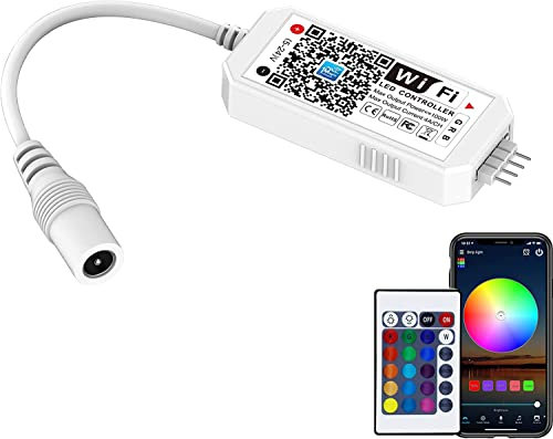 MIWATT W-LAN wifi Dimmbar Led Streifen und Y-Adapter 4-Pin-Controller,App gesteuert arbeite mit Alexa, Android/IOS System Stimmenkontrolle,Dimmbar, Timing Funktion,Musiksteuerung (WIFI Controller)