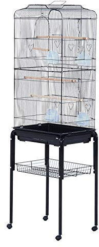 Pawhut Large Metal Bird Cage with Breeding Stand Feeding Tray Wheels for Parrot Parakeet Macaw Pet Supply, Black, 47.5 L x 37 W x 160 H (cm)