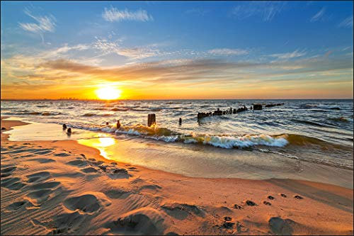 Muralo Fototapete Strand 120 x 180 cm Vlies Tapete Wandtapete Meer Himmel Sonnenuntergang Wohnzimmer Schlafzimmer Moderne Wandbilder XXL Natur Panorama Wasser Wand Dekoration