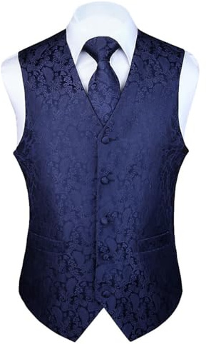 HISDERN Herren FLoral Hochzeit Weste Krawatte Einstecktuch Taschentuch Jacquard Weste Anzug Set