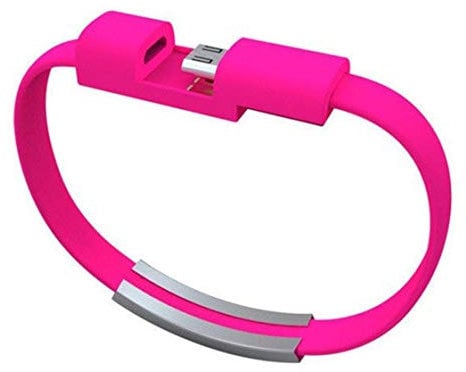 Micro USB Bracelet Cable for JBL Flip 4 Android Chrome USB Charger 25 cm (Candy Pink)