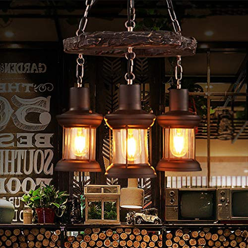Vintage Pendellampe E27 Industrie Kronleuchter Vintage Holz Pendelleuchte Schwarz Eisen Und Glas Lampenschirm Höhenverstellbare Hängelampe Beleuchtung Loft Innen Restaurant Wohnzimmer Bar Dekoration,C