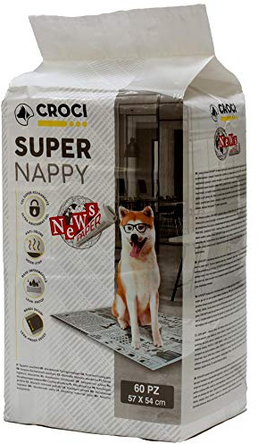 Croci Super Nappy Newspaper - Tapis des Toilette pour Chien Super Absorbant 57 x 54 cm - 60 Pcs, Couvertures Jetables pour Chien et Animal des Compagnie, Anti-Odesur et Anti-Déchirure