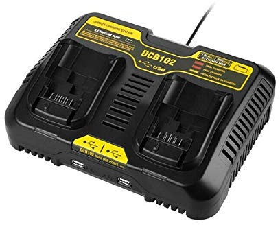 JANRI JAN102 10.8V 12V 18V 20V Max Power Tool Charger, 3.0Ah Dual Fast Charger Compatible with Dewalt XR Series Lithium Battery, Compatible with DCB102 102BP etc, UK Plug, Black.