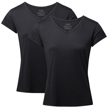 DANISH ENDURANCE Camisetas de Algodón Orgánico para Mujer, Cuello Redondo o Cuello en V, Manga Corta, 2-Pack, Cuello en Pico - Negro, L