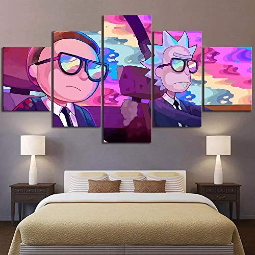 ERSHA HD druckt 5 Stück Rick und Morty Poster Home Decor Leinwand Wandkunst Bilder Animation Gemälde für Wohnzimmer