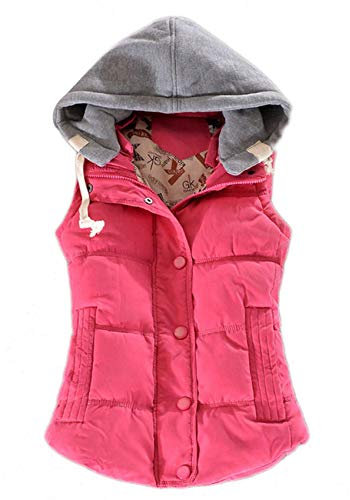 Tomwell Gilet Femme sans Manches Manteau Hiver Courte Ultra Légère Doudoune À Capuche Veste Compressible Blouson en Duvet A Rose Rouge M