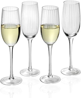 EVEREST GLOBAL Ribbed Optic 8 oz Champagne Flutes set of 4, Crystal Clear Champagne Glasses, Great Ideal for Party, Valentine's Day