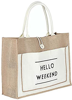 Fibrdoo Jute-Strandtasche, große Jute-Tasche, Wiederverwendbare Einkaufstasche, Retro-Handtasche, Wasserdichte Gefütterte Einkaufstasche, Einkaufstasche für Lebensmittel, Einkaufen, Geschenke, Partys