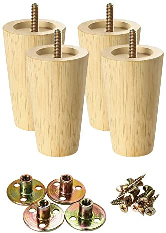 GOSCHE Sofa Legs Set of 4, Wooden Furniture Legs 10cm, Modern Style Replacement Furniture Feet for Bed Cabinet Chair Cupboard Armchair, Family DIY Sofa Feet with Screws Mounting Plate