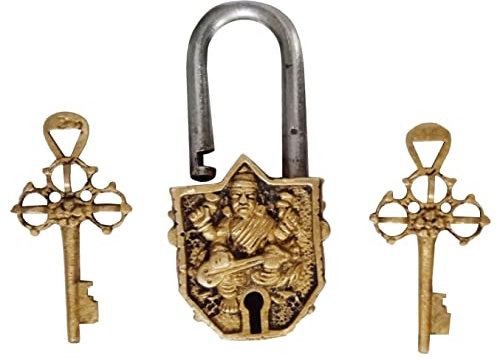 Purpledip Candado antiguo de latón: Saraswathi, pequeño (12420)