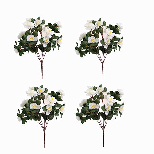 4 mazzi di belle azalee artificiali fai da te ad alta imitazione fiore decorativo di seta fiore decorazione per la casa all'aperto (bianco)