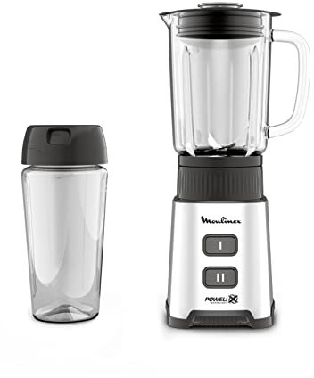 Moulinex Pulseo LM17GD Standmixer, 400 W, 4 Klingen, 700 ml, tragbarer 600-ml-Behälter, 2 Geschwindigkeitsstufen, für Säfte und Smoothies, Edelstahl