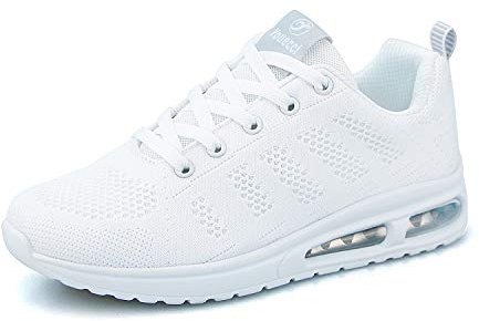 Youecci Damen Fitness Laufschuhe Atmungsaktive laufende Turnschuhe Sportschuhe Schnüren Hallenschuhe Leichtathletikschuhe Running Sneaker Gym Schuhe Weiß 42 EU