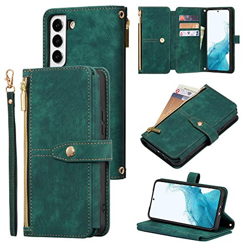 ZCDAYE Hülle für Samsung Galaxy S22 mit Kartenhalter Geldbörse, Leder Samsung Galaxy S22 Handyhülle Handytasche Schutzhülle für Samsung S22, Grün