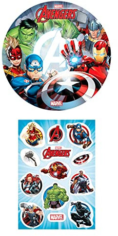 DKZBR 2er Set Avengers Essbarer Tortenaufleger + Mini-Törtchenaufleger, Tortendeko Kindergeburtstag (Avengers Nr.3)
