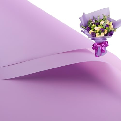 20 Pcs Double Sided Color Flower Wrapping Paper,Waterproof Valentine's Day Bouquet Wrapping Paper 23x23Inch Used for DIY Crafts, Gift Packaging, Flower Shop Bouquet Packaging (light purple)