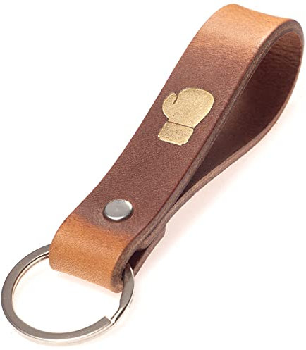ELBERCRAFT® Porte-clés en cuir - Organiseur de clés pour votre sac à clés - Fabriqué en Allemagne - Marron - Gravure dorée et noire, Gants de boxe, 12 cm