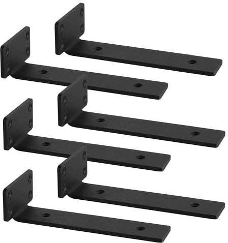 Staffe per mensole pesanti 6 Pezzi, Reggimensola a scomparsa, supporto da appendere alla parete,reggimensola carichi pesanti,staffa a L,25cm Nero