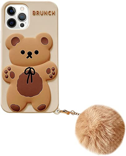 Yatchen Apply to iPhone 14 Case Kawaii Phone Cases,Cute Cartoon Bear Phone Case with Keychain Teddy Bear Phone Case 3DSoft Silicone Shockproof Protective Case for iPhone 14 Women Girls