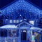 KINGCOO Solar Lichtervorhang Außen, Wasserdicht LED Eisregen Vorhang Solar Lichterketten Fernbedienung 8 Modi Innen Weihnachtsbeleuchtung Aussen für Garten Balkon Hochzeit Wanddekorationen (10M-Blau)