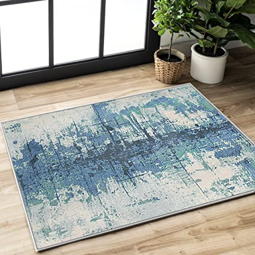 ASIinnsy Tappeto Astratto Tappeto Grigio Blu Tappeti Moderni Soggiorno Antiscivolo Morbido Tappeto Salotto Pelo Corto Tappeti Grandi per Soggiorno Camera da Letto (80 x 120 cm, Blu Inchiostro)