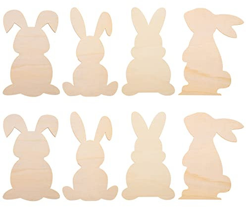 PRETYZOOM 8 Große Osterhasen-Holzausschnitte 22 Cm/9 Zoll Unfertige -Kaninchen-Ausschnitte Hasenscheiben Zum Bemalen Von Osterbasteln -Frühlingsdekorationen (4 Stile)