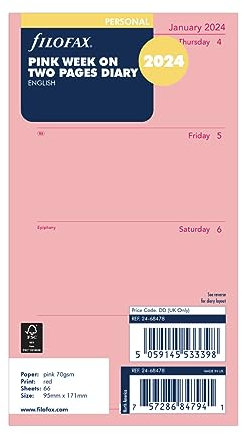 Filofax Persönliche Woche auf zwei Seiten Englisch 2024 Terminplaner - Rosa