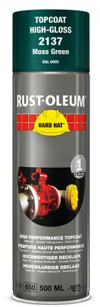 Rust-Oleum HARD HAT Decklack - Hochleistungsfähiger Industrielack-Spray zur Verwendung auf Metall, Holz und Beton. In verschiedenen Farben mit hoher Deckkraft - 500ml (Moosgrün RAL6005)