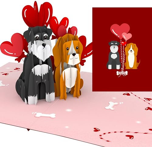 Liebessa - Romanitsche verliebte Hunde - 3D Pop Up Karte - Geschenkkarte für Geburtstag, Valentinstag, Jahrestag, Verlobung, Hochzeit