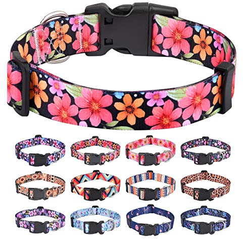 HQYDDMI Hundehalsband, Weich & Komfort Nylon Hunde Halsband, verstellbar für Katze, Welpen, kleine, mittelgroße und große Hunde, mit Blumen Muster(Floral B,S)