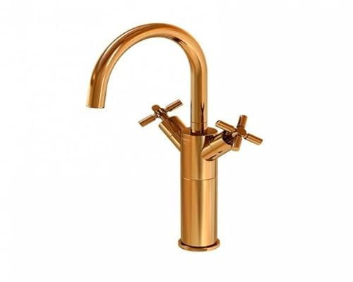 Steinberg Serie 250 Waschtischarmatur, hoch, schwenkbar, Zweigriff, mit Ablaufgarnitur, Ausladung 155mm, 2501550, Farbe: Rose Gold