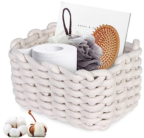 Cestini Portaoggetti Intrecciato in Corda di Cotone, Cesto in Corda di Cotone, Cesto Contenitore Organizer Cestini Portaoggetti Decorativi Rettangolari Naturali per Camerette Soggiorno Camera Da Letto
