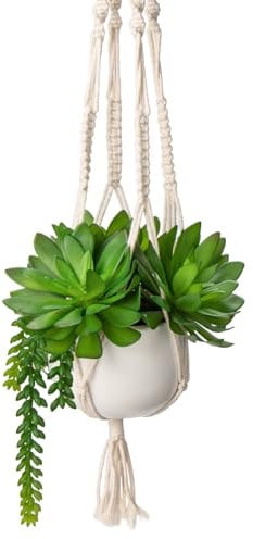 Planta colgante falsa con maceta, plantas suculentas artificiales en maceta de cerámica blanca, planta verde falsa en maceta para dormitorio, baño, cocina, oficina, decoración del hogar de interior #2