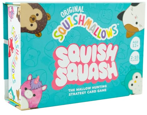Ideal Squishmallows Squish Squash Kartenspiel, Squishmallows Jagd, Strategie-Kartenspiel, Strategie-Kartenspiel, für 2–10 Spieler, ab 12 Jahren