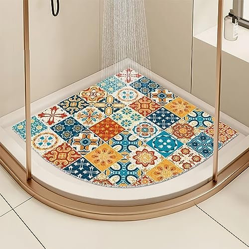 EUPXRHY Tapis AntidéRapant pour Douche, Tapis de Douche Angle, Tapis de Bain Angle avec Trou de Drainage, Tapis pour Douche ou Baignoire,A,70x70cm