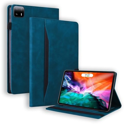 Rosbtib Tablette Housse pour Xiaomi Pad 6 Max 14 Pouce PU Leather - Coque de Protection en Cuir Flip Etui avec Fente pour Carte Fonction Debout, Bleu Business