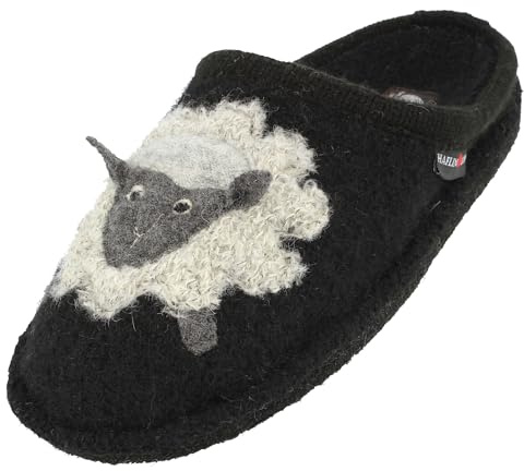 HAFLINGER Flair Lamby Pantoffeln gewalkter Wolle Ziege Schwarz (Schwarz 3), Gr. 45