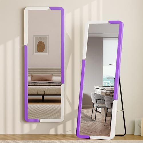 Lvifur Specchi da Terra Specchi, 160 x 40 cm Grande Specchio Bagno con e Supporto, Specchio per Camera da Letto Soggiorno (Bianco Viola)