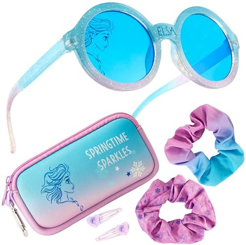 Disney Occhiali da Sole Bambina Protezione UV con Borsette e Accessori Capelli Set - Regalo per Ragazze (Blu Elsa)