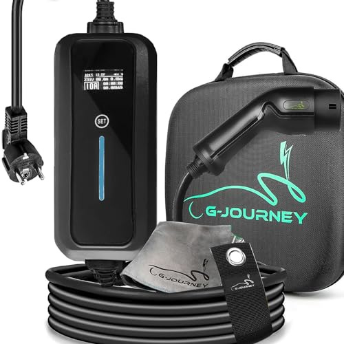 G-journey Typ 2 Ladekabel Schuko 3,68kW (8M, 8-16A, 1-phasig) Ladekabel Elektroauto Typ 2 Schuko EV Ladegerät mit Steuerbarer Digitalanzeige für Elektroautos IEC 62196-2